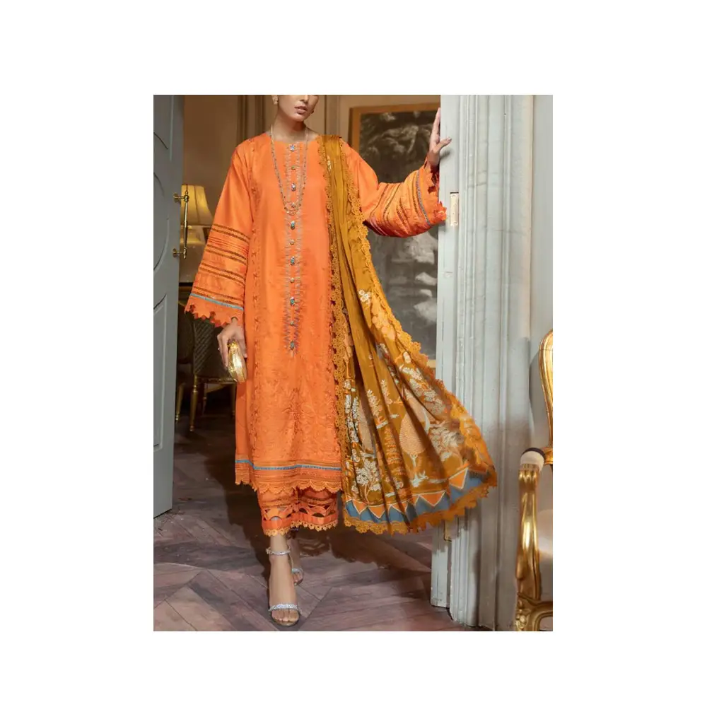 Costume indien en coton pour pelouse, vente en gros, couleur orange, salwar, kameez, vêtements pour l'inde et le Pakistan