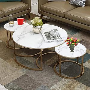 Juego de mesa de metal anidada TMH, muebles modernos para sala de estar, elegancia dorada, 3 tapas blancas y diseño apilable - Product Image 1