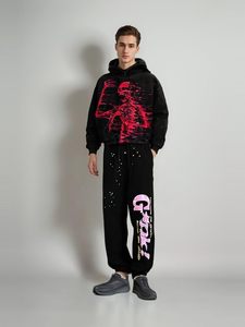 ハロウィンY2Kパーカーゴシックカジュアルアルファベットブラストプリント柄スカルファッションパーカー男性服