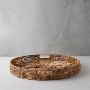 批发圆形传统手工制作藤制天然水果托盘不同尺寸定制藤制服务托盘家居装饰托盘