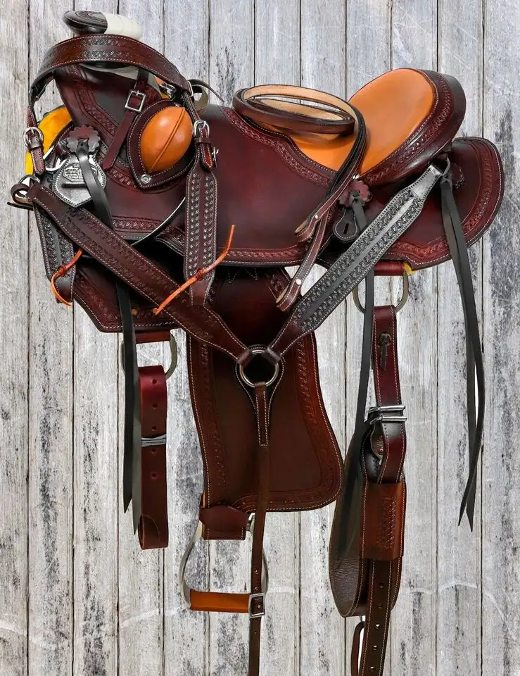 Sella di cavallo in pelle Premium occidentale | Wade Tree A forchetta per Roping & Ranch Work | Tutte le dimensioni disponibili