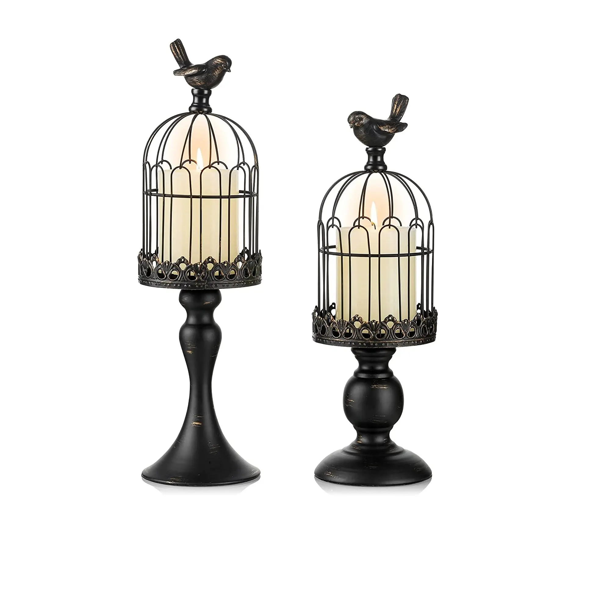Soporte de vela decorativo, jaula para pájaros, linterna, linternas para candelabro, soporte gótico Vintage, decoración del hogar