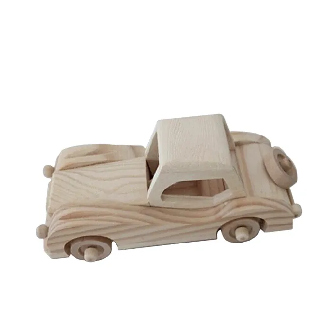 Unfinished Wooden Car Toys Vintage Car Vehicle Model with Cab Handmade Wooden Miniatures Natural Wood Craft Toys for Kids Boys