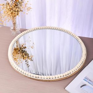 圆形macrame壁镜，带微妙的条纹和圆形镜子，用于放松区域，出厂价格 - Product Image 3