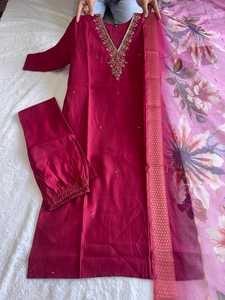 Women's Salwar Kameez with Khatli Work in Silk Fabric with Beautiful Color Fully Stitched Readymade - Product Image 3