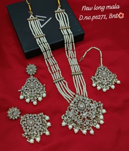 High Premium Quality <strong>Collection</strong> Round Design <strong>CZ</strong> Stone Studded Heavy Wedding Long Jewellery Set With Earring Mangtika Set Women - Product Image 4