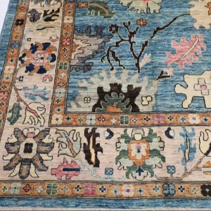 Oushak Blue <strong>10</strong> X 14 ft Wool Rug Hand <strong>Knotted</strong> Afghan Living Room Area Rug Veg Dye Hot Selling Item