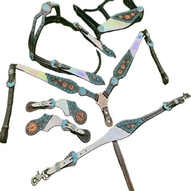 Argentina Vaca Couro Western Horse Headstall Peito Collar Set com Couro De Vaca Feito Para Uso De Cavalos Por Exportadores Indianos