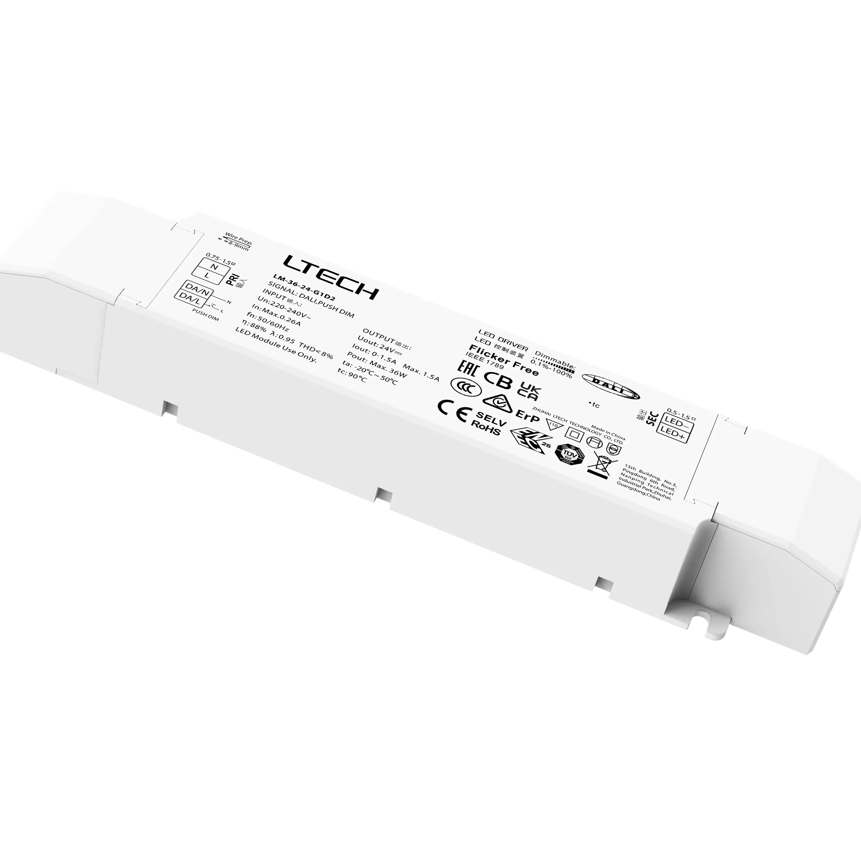 LTECH DALI LED Driver LED putih, Driver LED putih dapat tunik cerdas 36W 12V 24V, voltase konstan bisa diredupkan