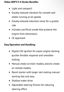 9.9hp มอเตอร์นอกเรือ Hidea - Product Image 2
