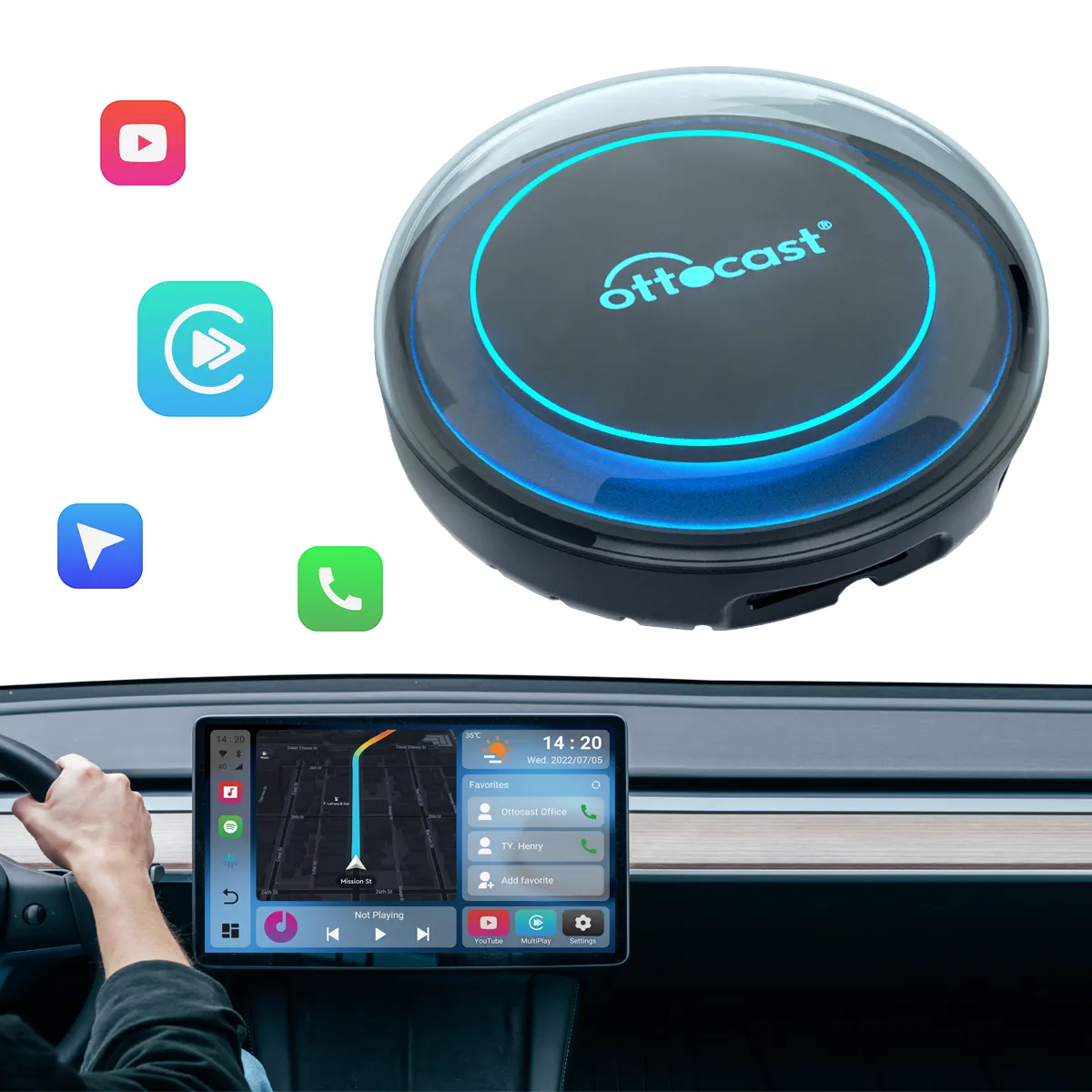 Ottocast New Smart Android 12 Wireless Apple Carplay Adapter Box