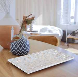 Dikdörtgen kemik kakma ve inci kakma anne ile çizgili el yapımı ahşap servis tepsisi Minimalist batı lüks yemek tabaklar - Product Image 5