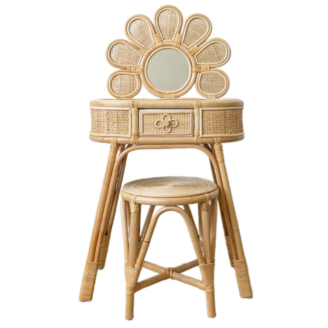 Table de maquillage en rotin fantaisie et élégance avec miroir Table de courtoisie meubles pour enfants au Vietnam grossiste
