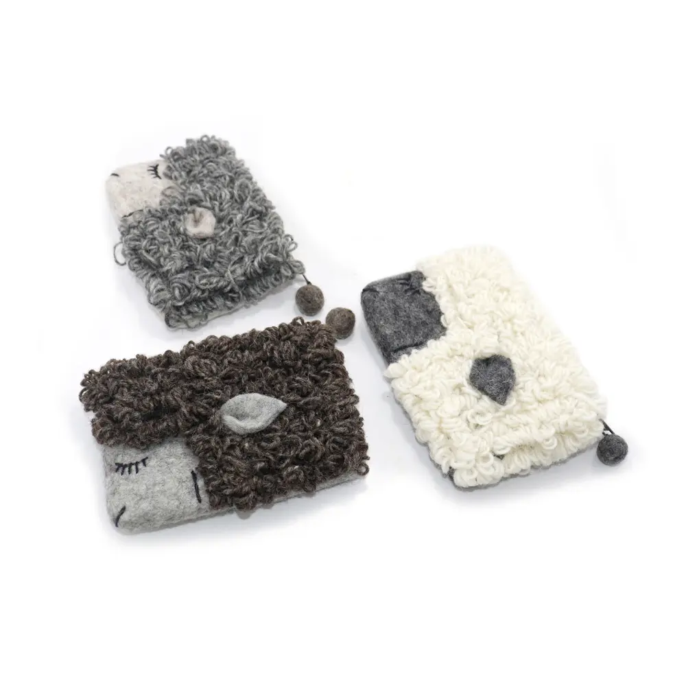 El más nuevo hecho a mano ecológico atractivo esponjoso oveja monedero Mini bolsa con cremallera recinto