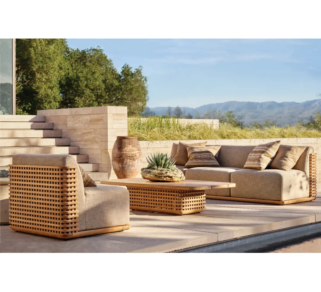 Factory Custom Modern Natural Weathered Outdoor Teak Sofa Set Patio Solid Teak Wood Furniture for Hotel Villa