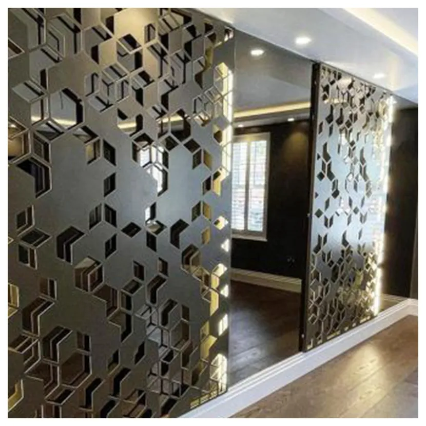 Pantallas arquitectónicas de color galvanizado de acero inoxidable 304, espejo plateado, para vestíbulo, paredes de decoración interior, SUS304