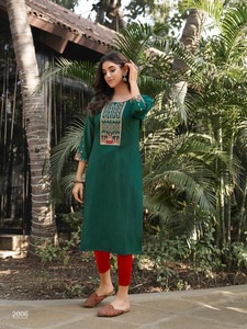 Yeni bayanlar etnik Rayon Kurtis ağır nakış ve el işi uzun elbise takım koleksiyonu