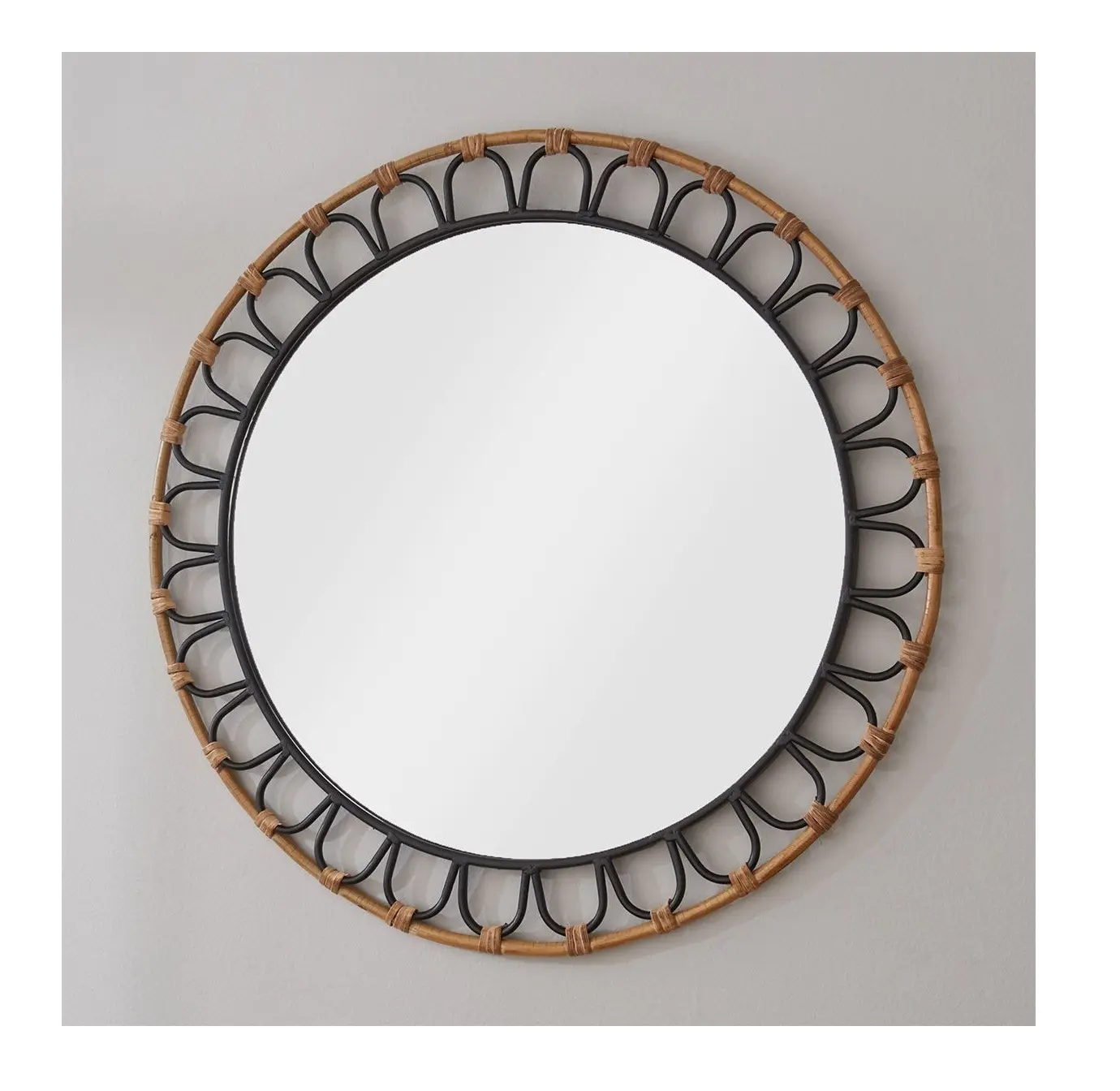 Espejo de pared de ratán forma redonda de gran tamaño Metal hierro y yute espejo colgante de pared diseño maravilloso Uso De restaurante hecho a mano