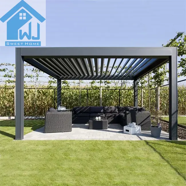 Lussuose tende da Gazebo motorizzate per esterni con luci a LED RGB per feste barbecue pergola moderna in alluminio impermeabile