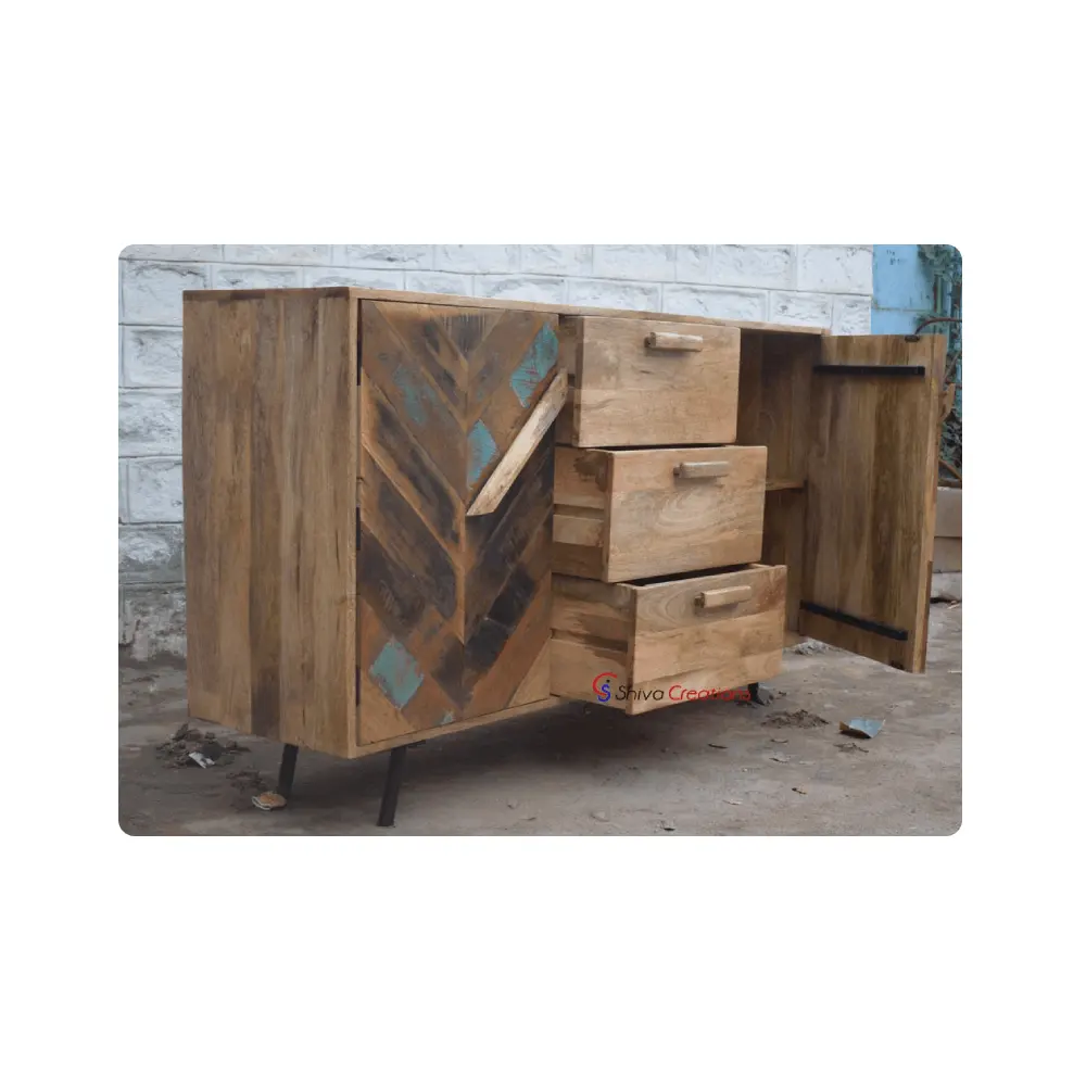 Luxury Custom Made Handmade Traditional Wooden Cabinet 3 Drawer 2 Doors with Metal Legs Industrial Furniture Indoor Furniture
