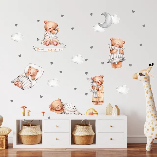 Nette Teddybären schlafen Kinderzimmer Wandt attoo, Baby zimmer Spielzimmer Wand dekoration, Anpassung Wandt attoo für Kinderzimmer