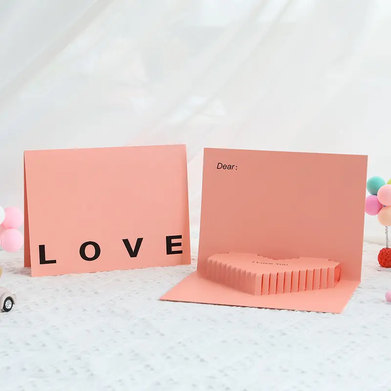 Kartu Ucapan 3D Hari Valentine, merah muda, kartu cinta 3D, kartu hadiah liburan untuk pacar dan perempuan
