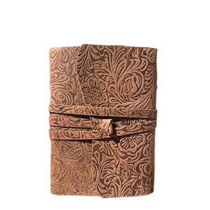 Handmade Brown Floral Embossed Leather Cover Strap Unlined Paper Travel <strong>Notepad</strong> Promotional Notebook Gift for Men and Women - Product Image 1