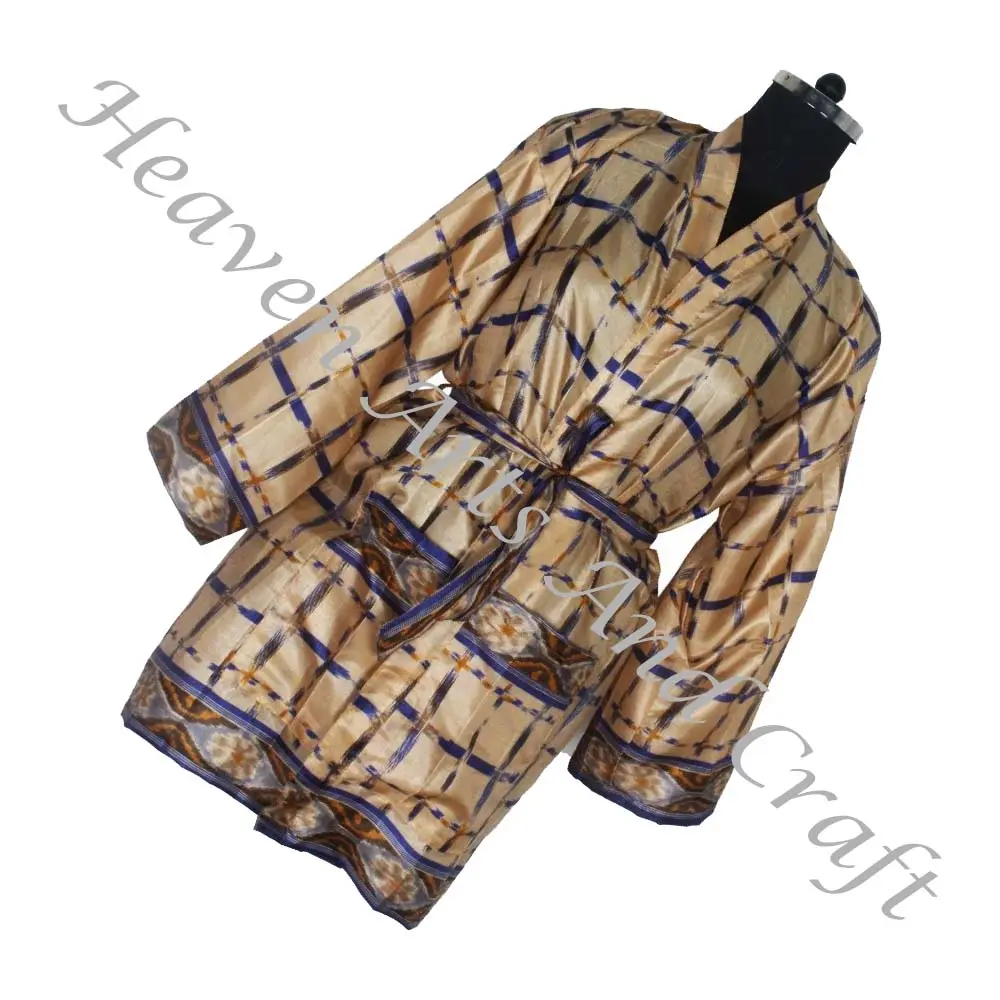 KS015 Bohemian hint el yapımı Vintage ipek Sari çiçek baskılı kıyafeti bornoz Maxi elbise etnik plaj yaz Sari Kimono