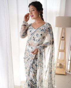 Net ağır nakış Saree düğün festivali hint gelin hafif kadınlar Sari kadınlar Boho elbise Sarees hazır giymek - Product Image 6