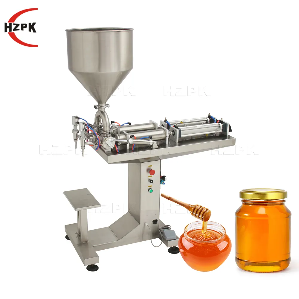 HZPK vertical honey yogurt paste food oil bottle water filling machine with single and double nozzles semi automatic