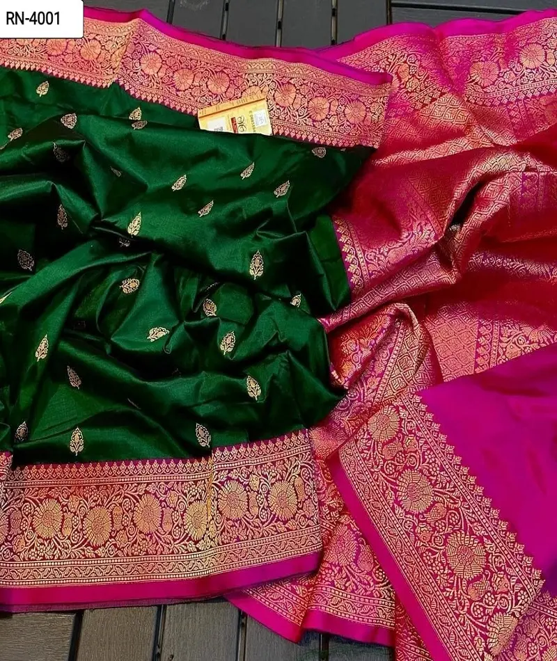 Indiano etnico indossare puro telaio a mano Banarasi cotone sari di seta con antico sari da lavoro Jari con pezzi di camicetta per le donne indossano sari