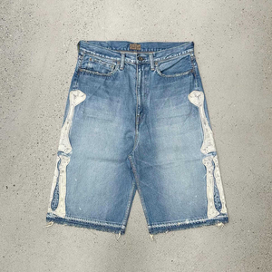 Toptan Hip Hop Boys Baggy kot kısa Bermuder yıkanmış nakış Denim kısa ağır pamuk boy Denim gözyaşları şort forMen
