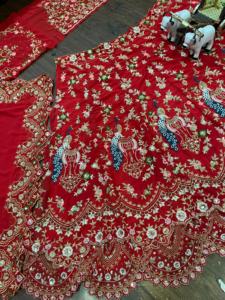 女式人造乔其纱亮片刺绣切割作品Lehenga，搭配坎坎和帆布帕塔风格出售! - Product Image 5