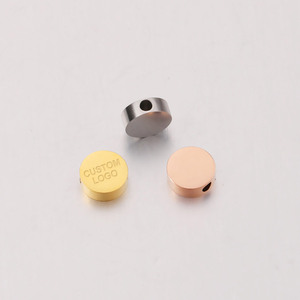 <strong>Name</strong> Brand Laser Engrave Stainless Steel 8mm Round Custom Metal logo <strong>Beads</strong>