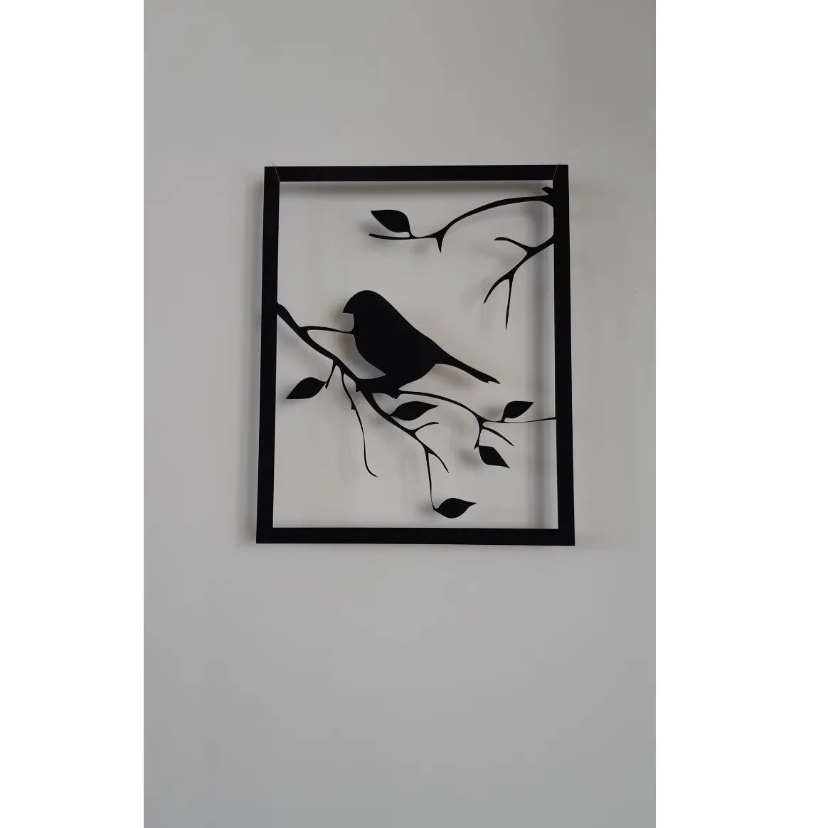 Marco cuadrado de hierro y Metal de diseño Premium de larga duración debajo del árbol y el pájaro, arte de pared de corte láser, recubierto negro para decoración para sala de estar