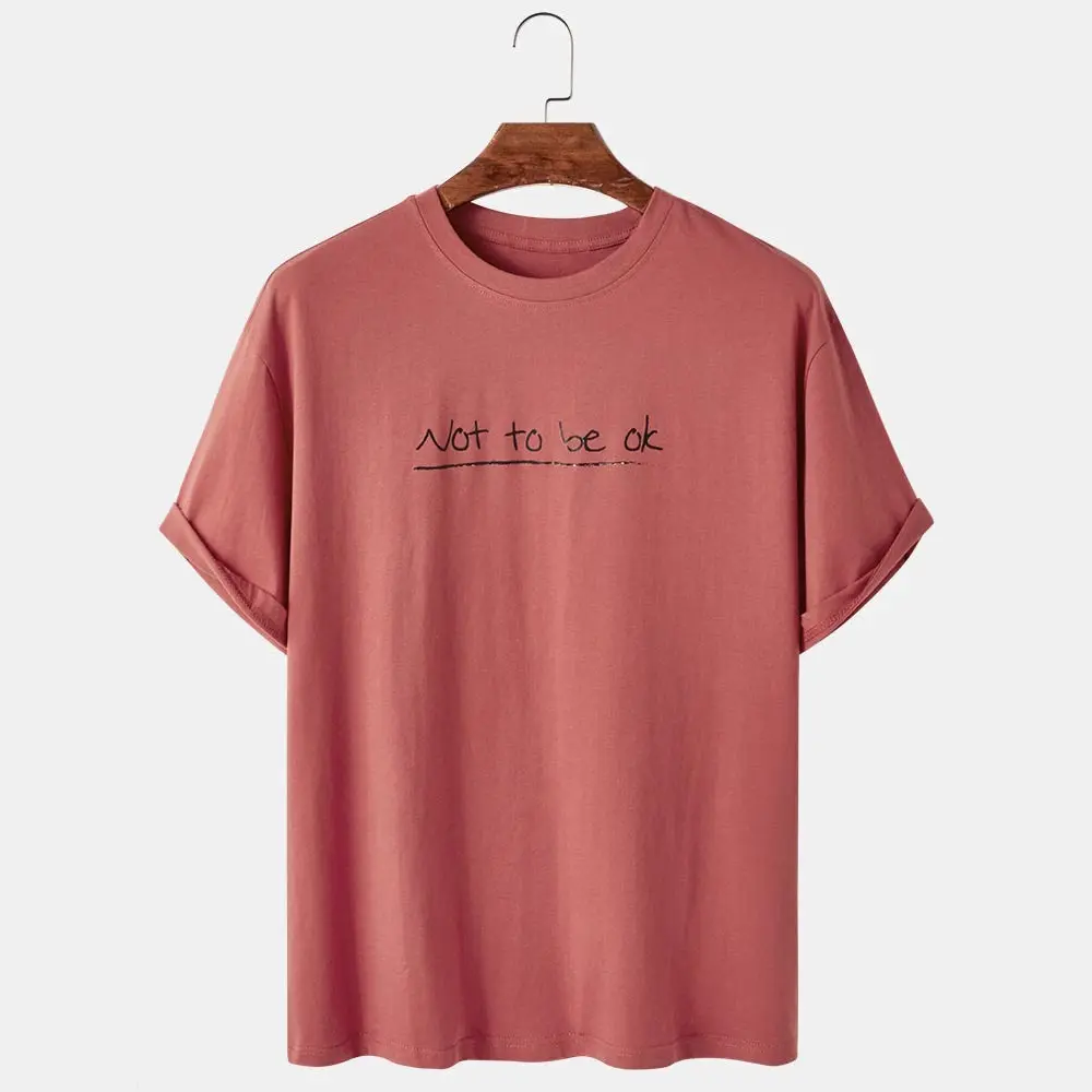 Camisetas con eslogan de Color sólido para hombre, camisas informales holgadas y ligeras con cuello redondo, camisetas holgadas de Color sólido
