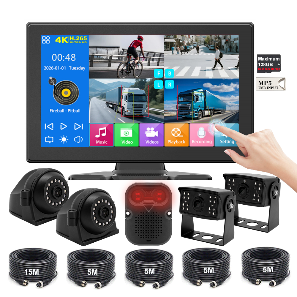 Black 10.1-inch display + 4 cameras+Alarm