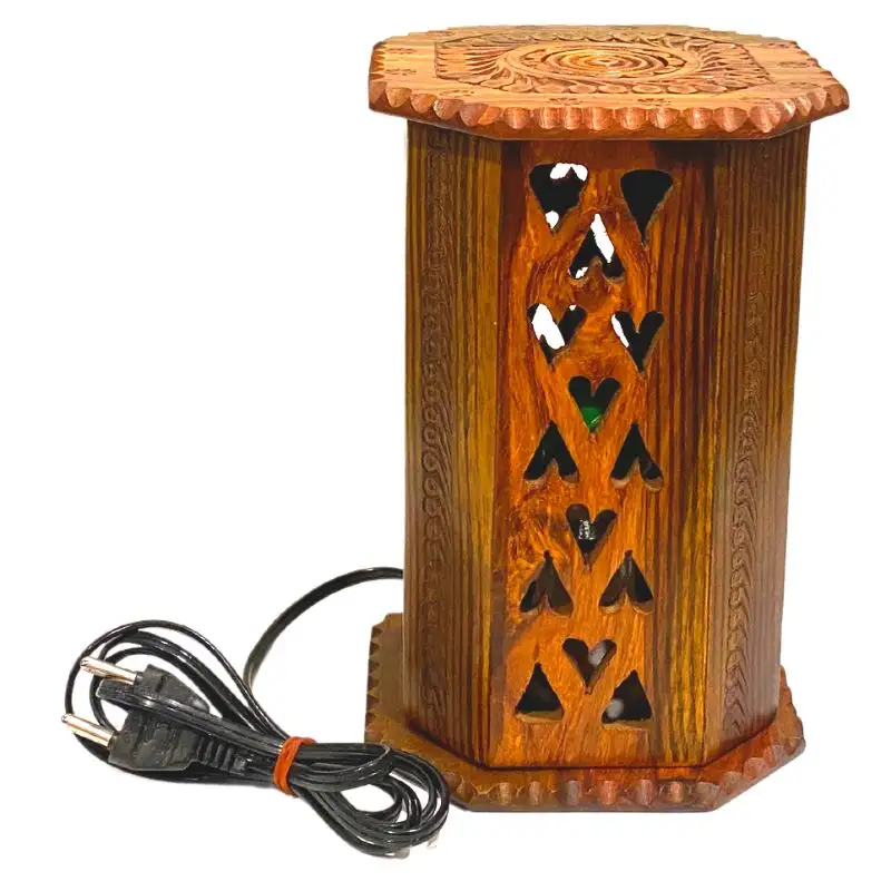 Mini lampada da tavolo laterale in legno Cooper, lampada in legno di rame fatta a mano, lampada da tavolo in legno di forma quadrata