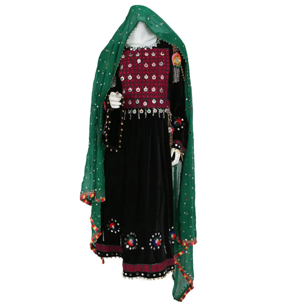 Vendita calda miglior vestito afghano Kutchi etnico afghano fatto a mano tradizionale specchio vestito donne afgano cultura vestito afgano