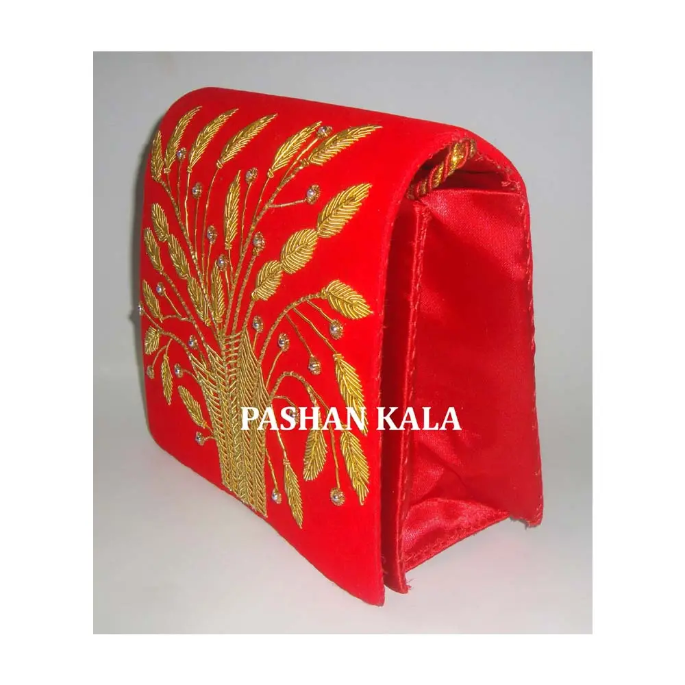 Dall'aspetto così splendido e popolare stile tradizionale fatto a mano Zari ricamo borsa e borsa con borsa di colore arancione del produttore