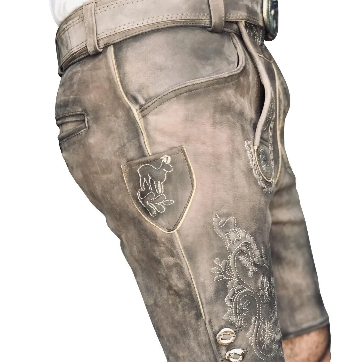 Pantaloni personalizzati Trachten lederhosen/Trachten Bavarian pantaloni Lederhosen in vera pelle short Lederhose per gli uomini 2024