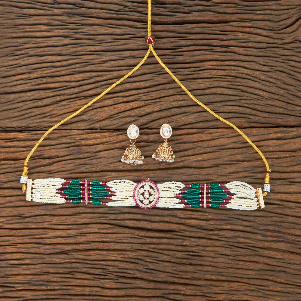 Qualité d'exportation de collier ras du cou Kundan plaqué or rose ensemble de bijoux Polki Style Bandhai