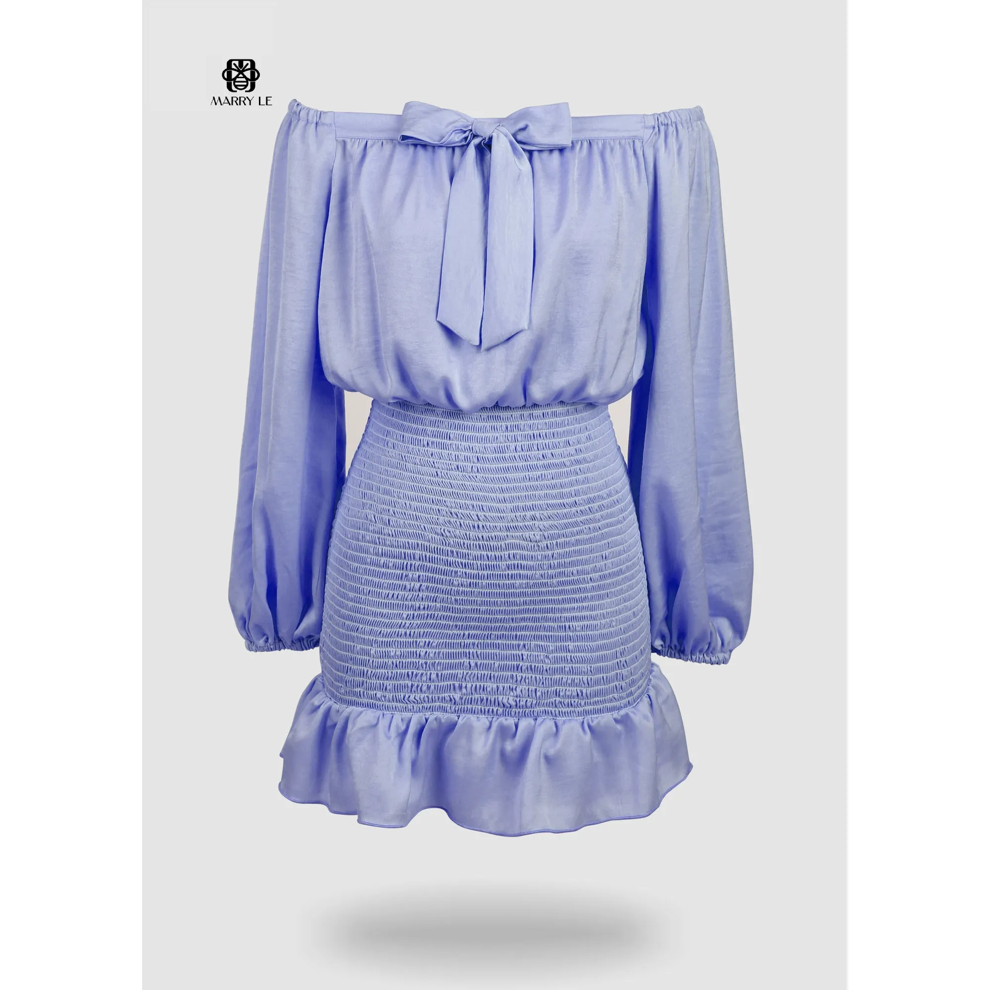 خارج الكتف الأعمال ردة الذرة الأزرق فستان ستان-MD166 النساء الملابس عالية الجودة بالجملة