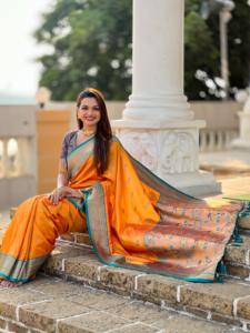 Zari ile yeni yumuşak ipek saree <span class=keywords><strong>brocket</strong></span> sınır Pethani saree koleksiyonu giyen
