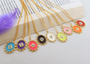保護ネックレス可憐なラッキーチャームアイカラフルなエナメルペンダントチェーンネックレス真鍮18kゴールドメッキユニセックスウェアネックレス