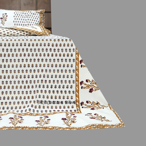 Queen Size Reversible Soft Blanket <strong>Brown</strong> Cotton Block Print Quilt Floral Pattern New Hand Stitching Winter <strong>Bedding</strong> for Double - Product Image 5