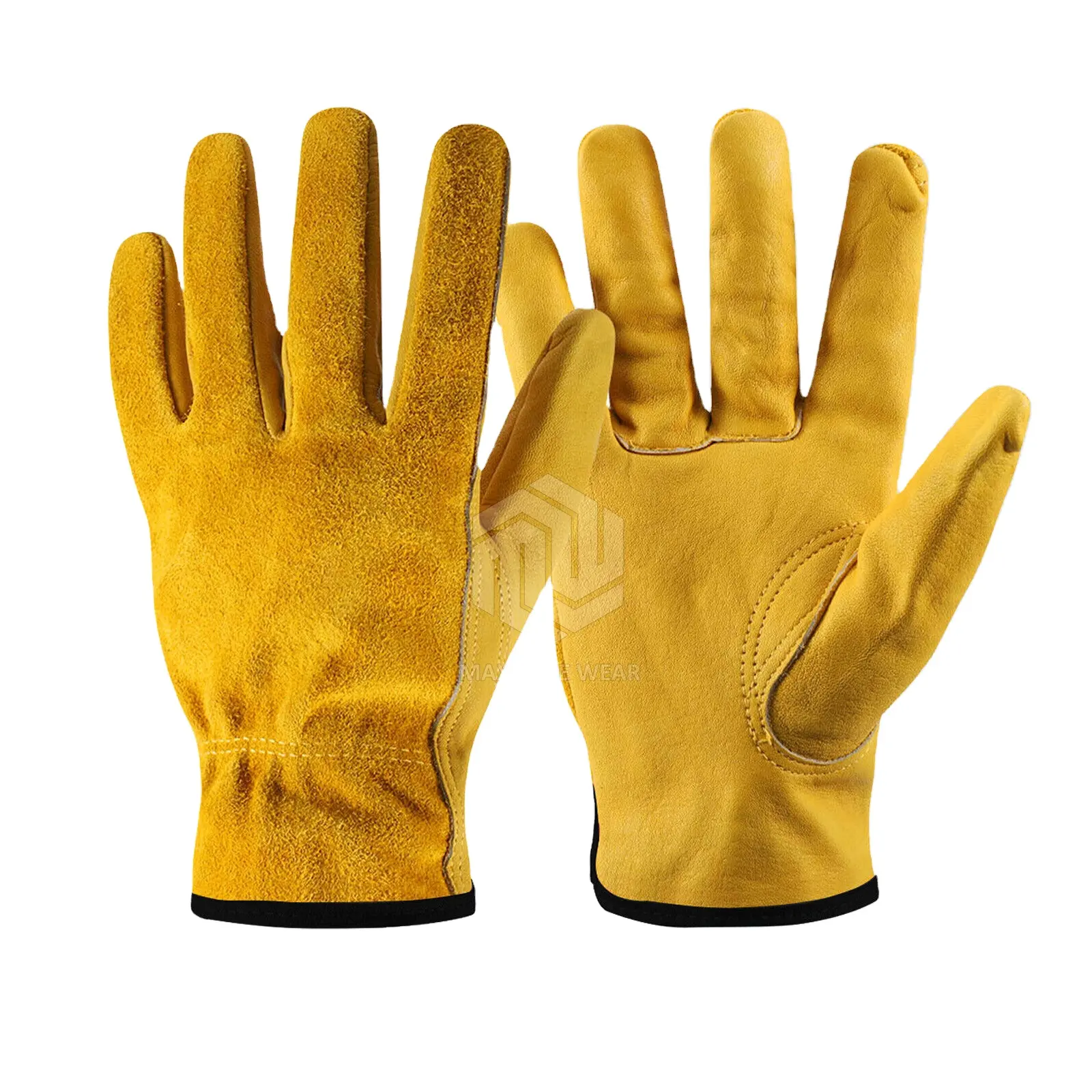ถุงมือทำงานหนังกันหนามสีเหลืองสำหรับผู้ชาย,ถุงมือขับรถเพื่อความปลอดภัยในการทำงานถุงมือทำสวน