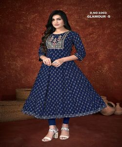 Regular Base Cotton Rayon Kurti with Embroidery Work &amp; Foil Printed Work Lowest Price <strong>Indian</strong> Ethnic Garment Apparelgarment - Product Image 4