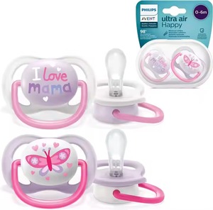 飞利浦Avent Ultra Air奶嘴，适用于0-6m，正畸和BPA-，2个，包括消毒器/外壳SCF080/02，粉红色和紫色 - Product Image 4