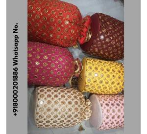 Embroidered With Pearl Potli Handle <strong>Bags</strong> Designer Resham Patti Work Embroidered Pattern Designs Party and Wedding Potli <strong>Bag</strong> - Product Image 4